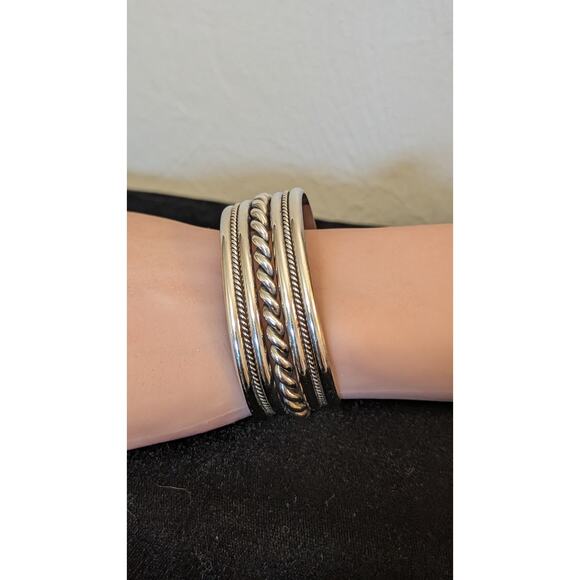 Tahe Navajo Native American Signed Braided 60g Sterling Cuff Bracelet - Picture 2 of 9